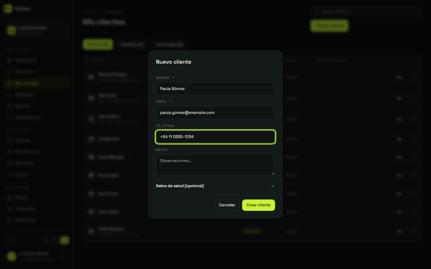 Paso 5: Tocá “Crear cliente”