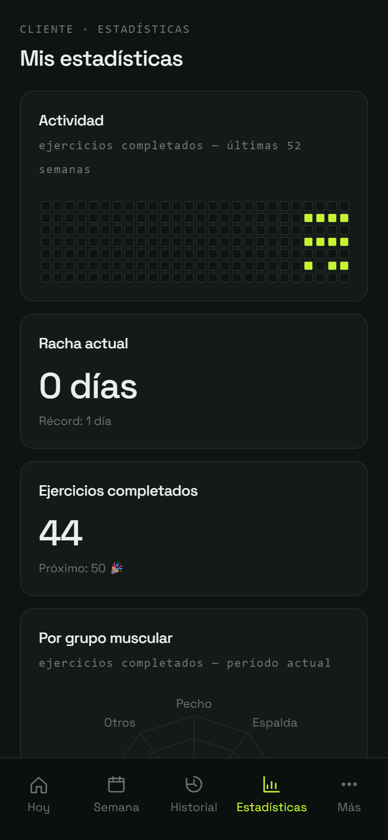 Paso 3: “Racha actual”: cuántos días seguidos entrenaste