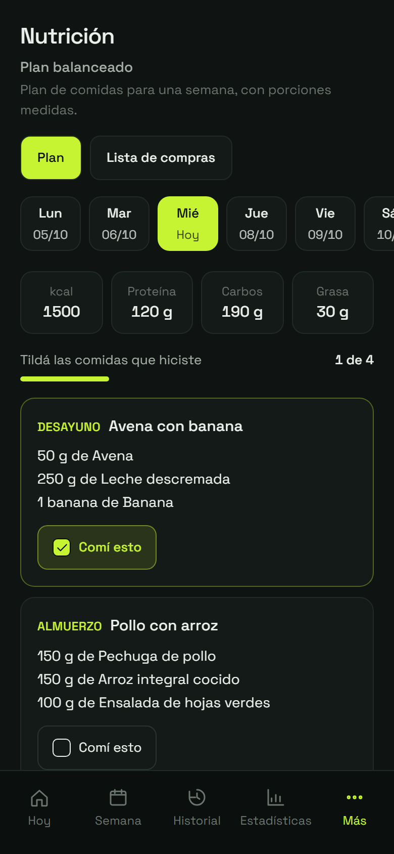 Paso 7: Cuando la comas, tocá “Comí esto”