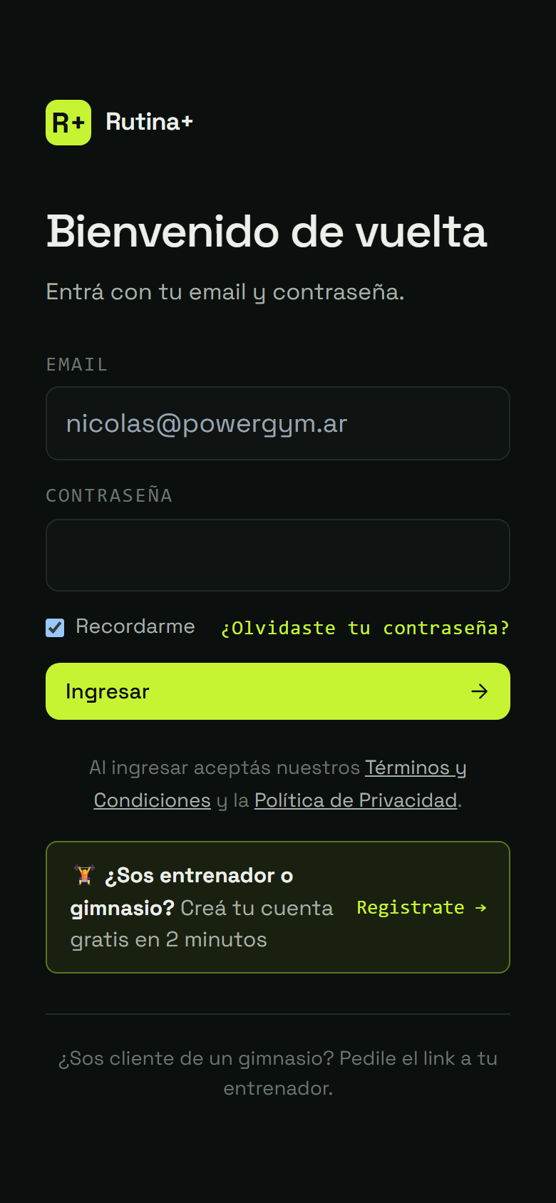 Paso 1: En el login, tocá “¿Olvidaste tu contraseña?”