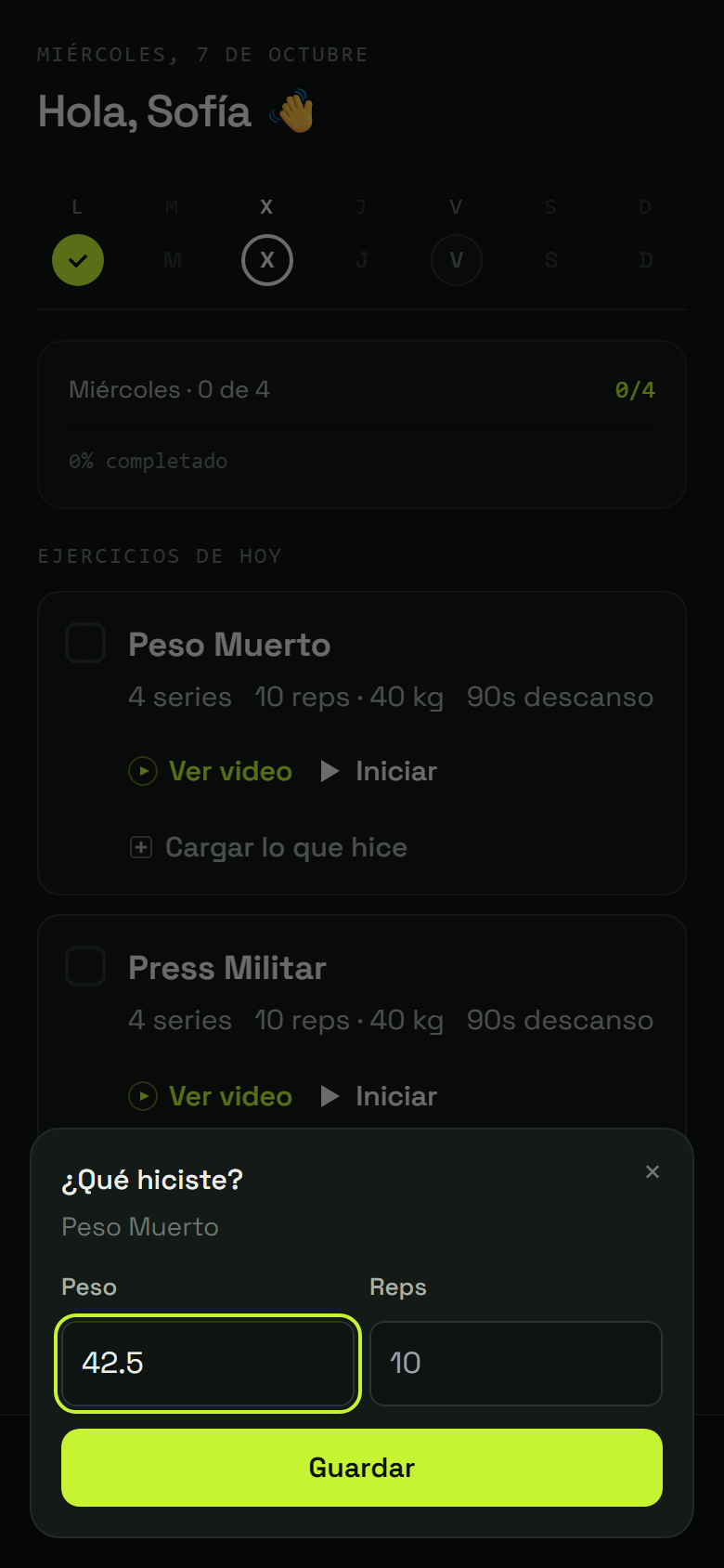 Paso 2: Anotá el peso que usaste