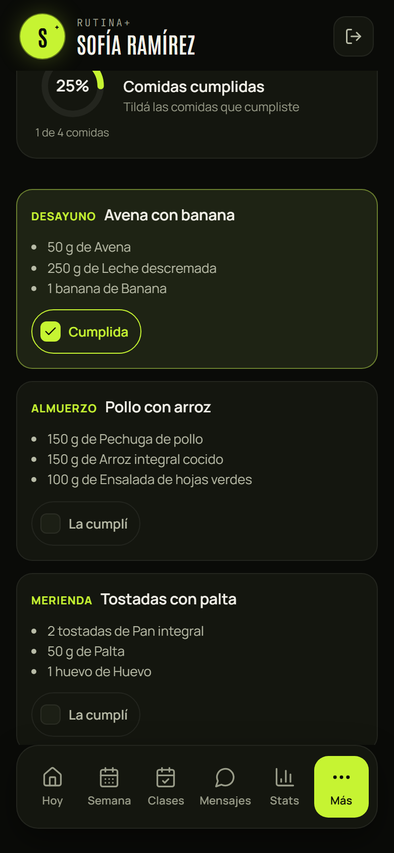 Paso 6: Cada franja trae sus alimentos y cantidades