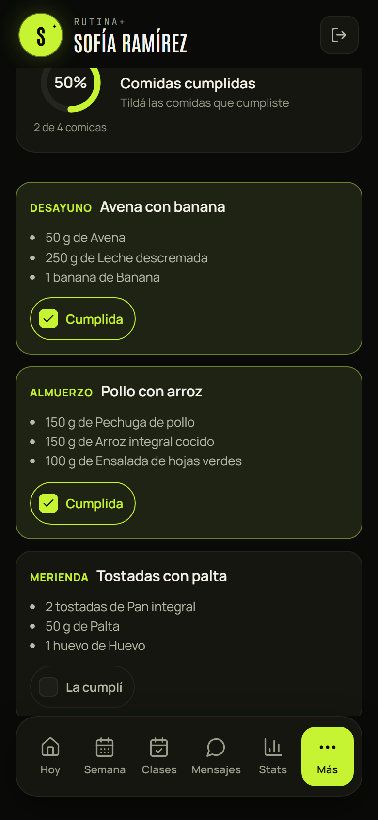 Paso 8: Tu porcentaje de comidas cumplidas sube